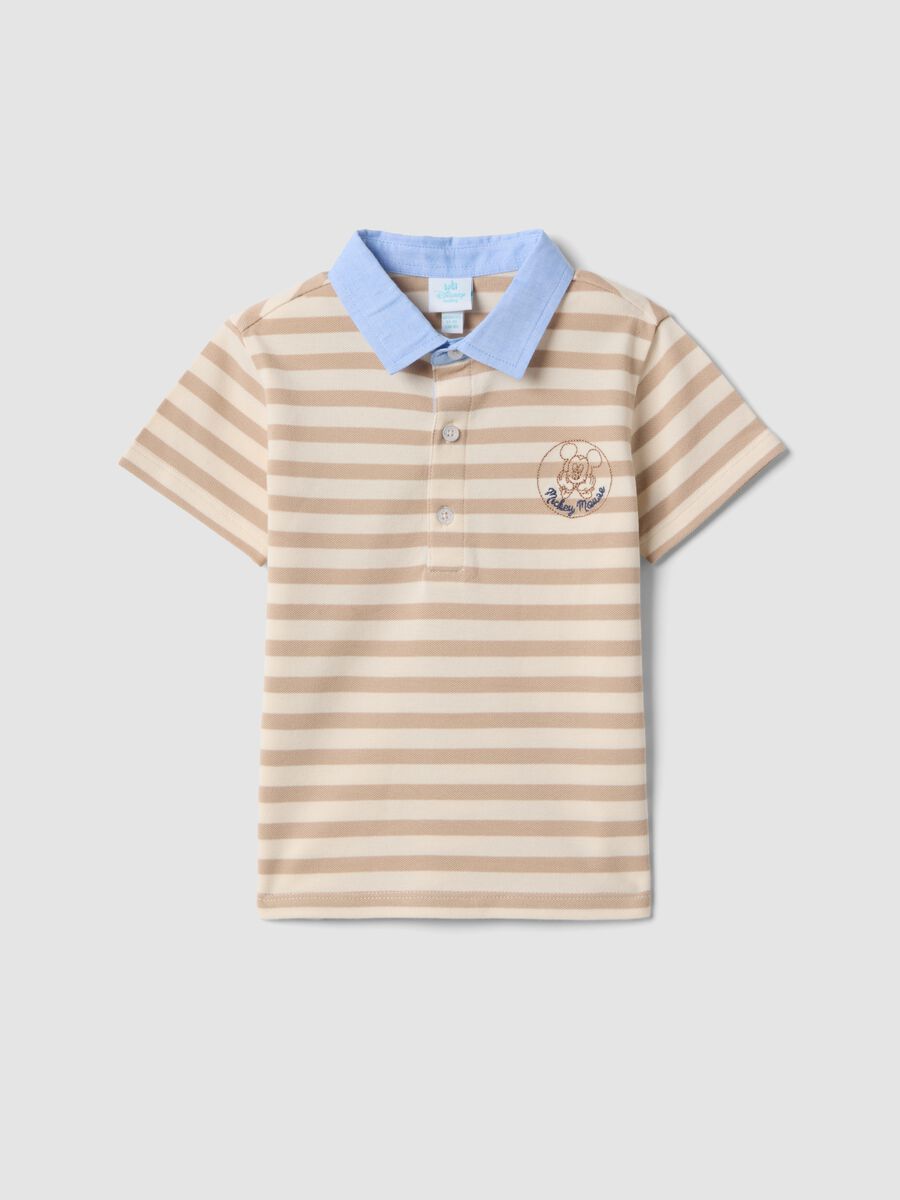 Multicolor Striped Stretch Cotton Polo with Mickey Mouse Embroidery_0