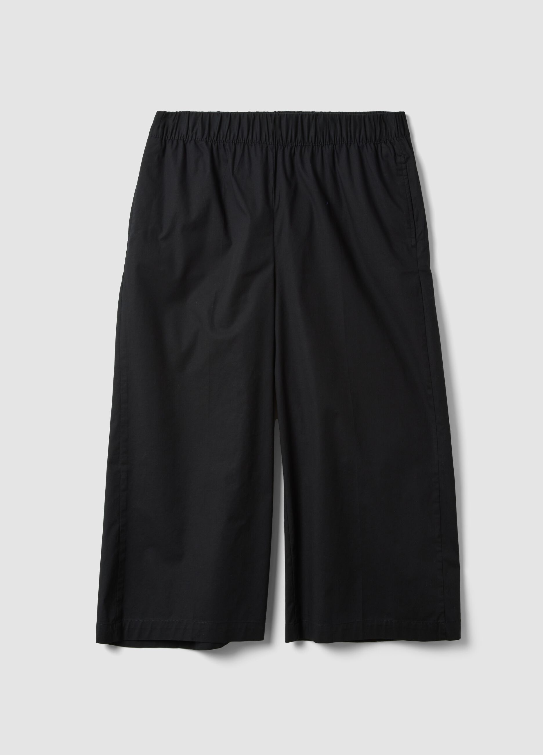 Black stretch cotton wide-leg trousers