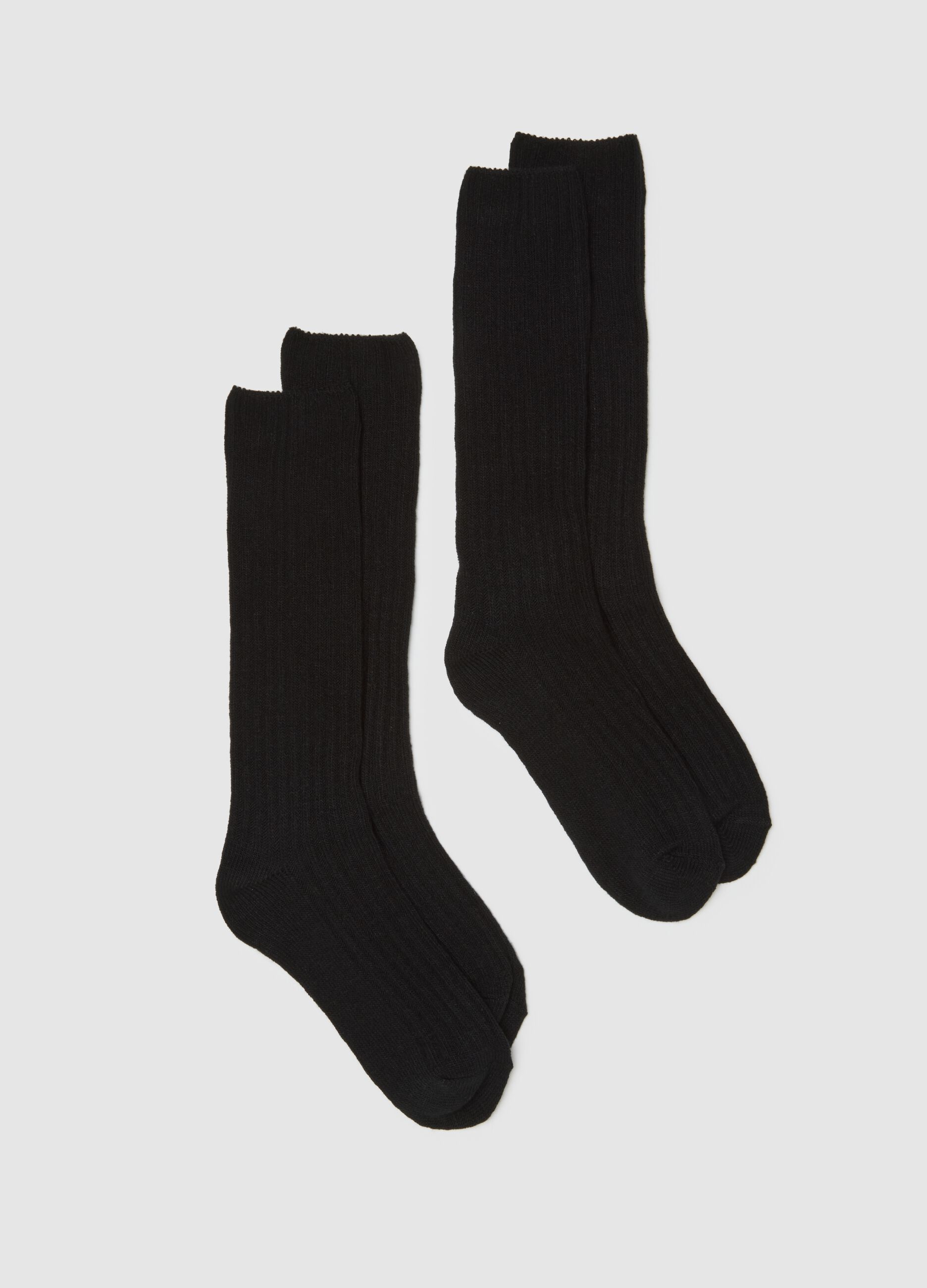 Two-pack of long ribbed black socks