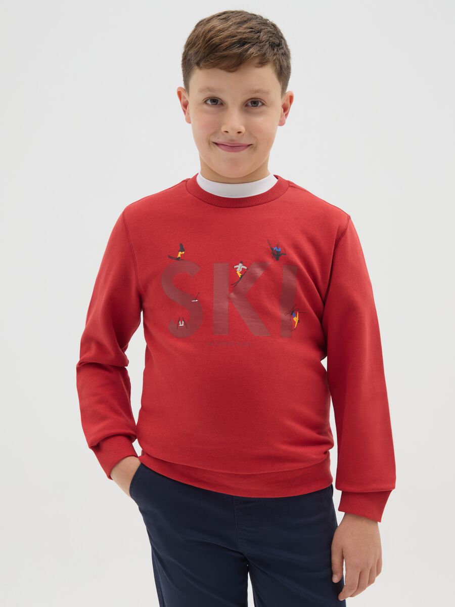 Boys' red sweatshirt in pure cotton regular fit with print_0