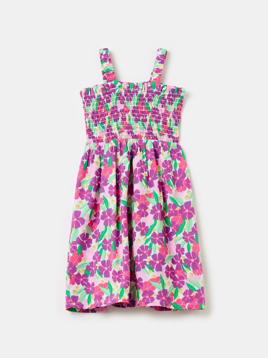 Floral dress with smock stitching_1