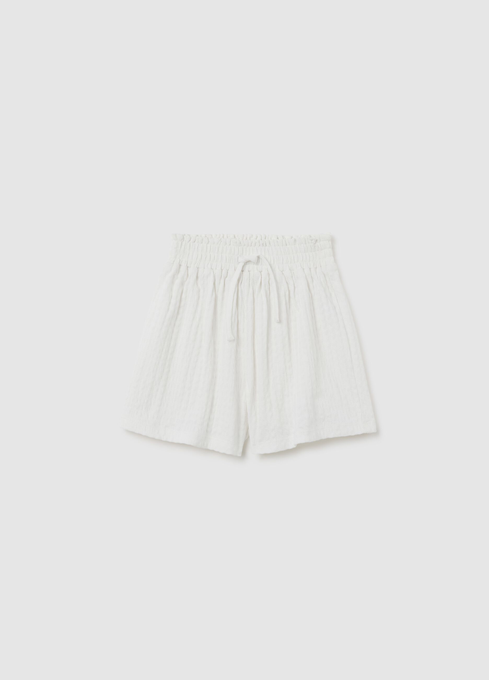 Shorts da bambina in cotone bianco regular fit