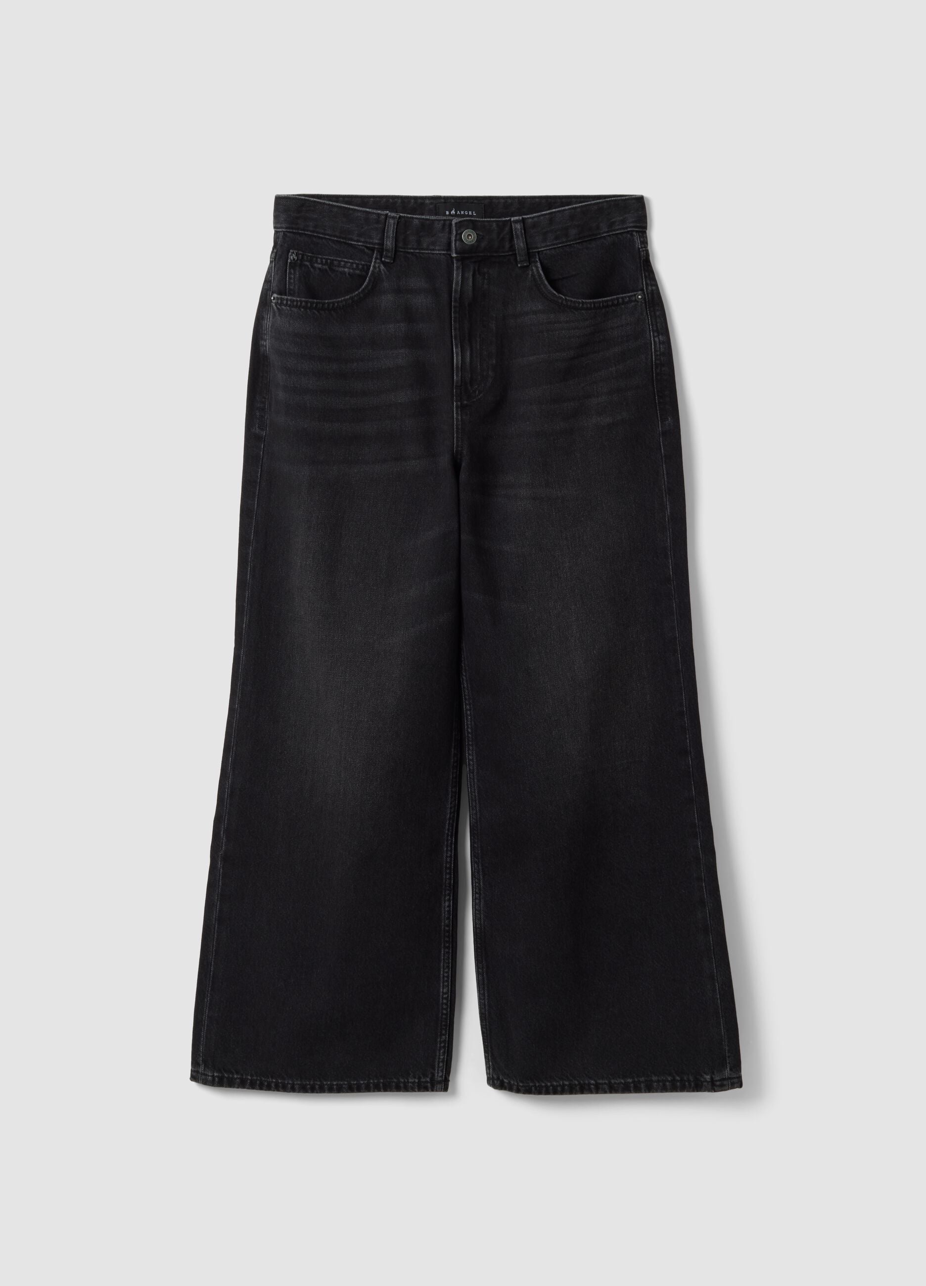 Black denim wide-leg jeans in pure cotton