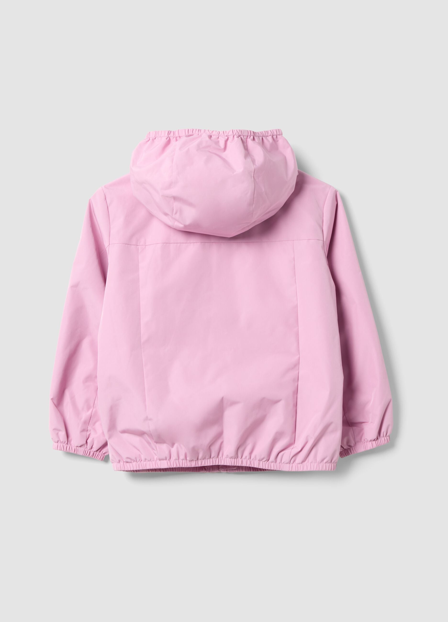 Pink hooded rain jacket with zip for girls, regular fit