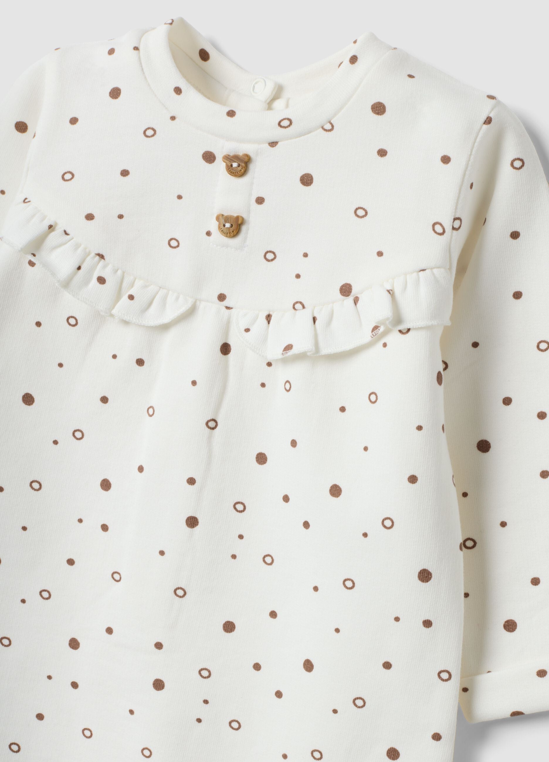 White pure organic cotton polka-dot baby sleepsuit