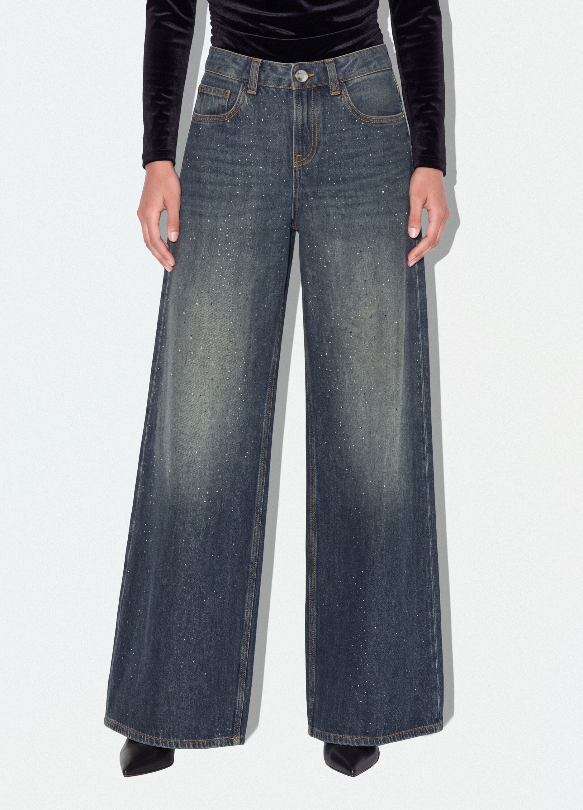 Jeans denim blu super wide leg in puro cotone