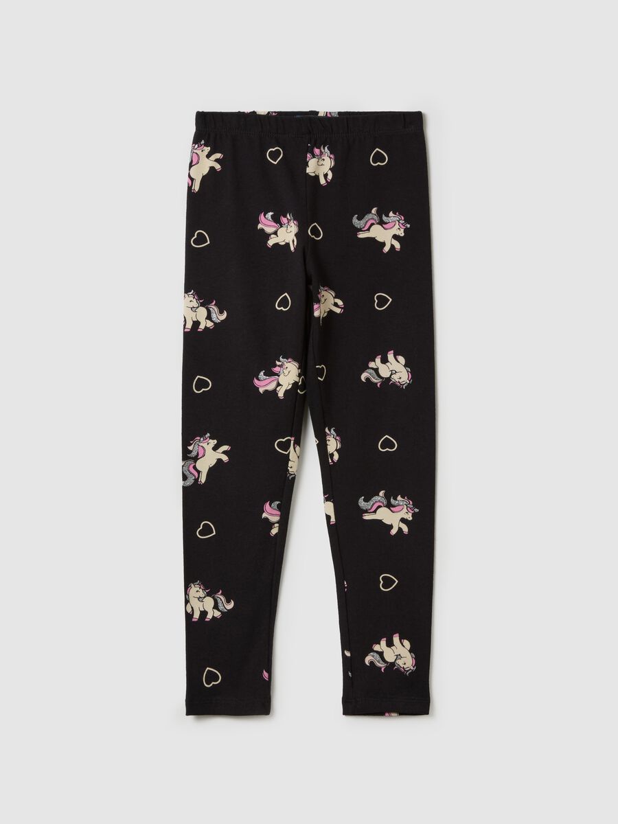 Stretch cotton leggings with glitter print_1