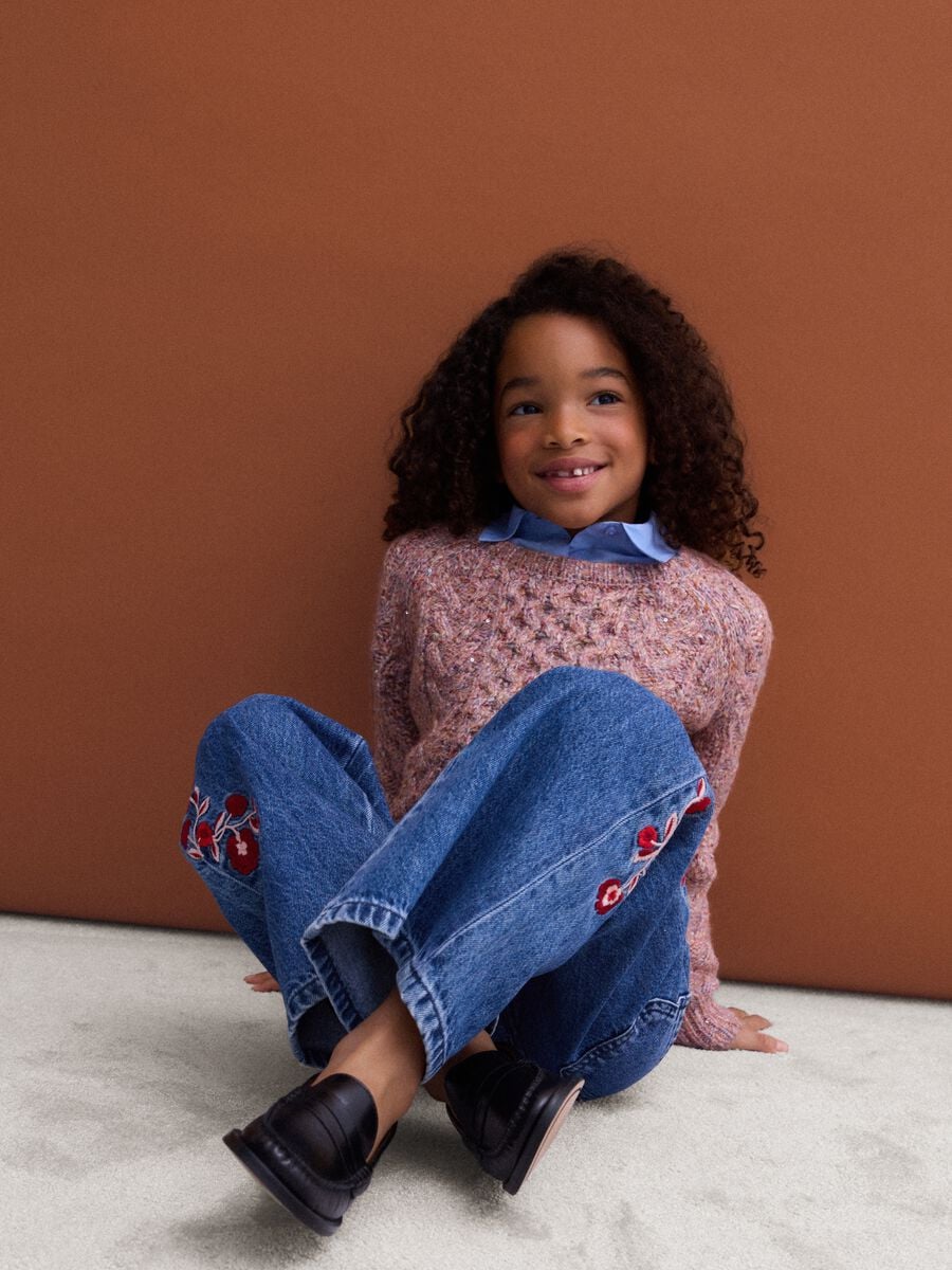 Pink cable-knit wool-blend jumper with crew neck, regular fit_1