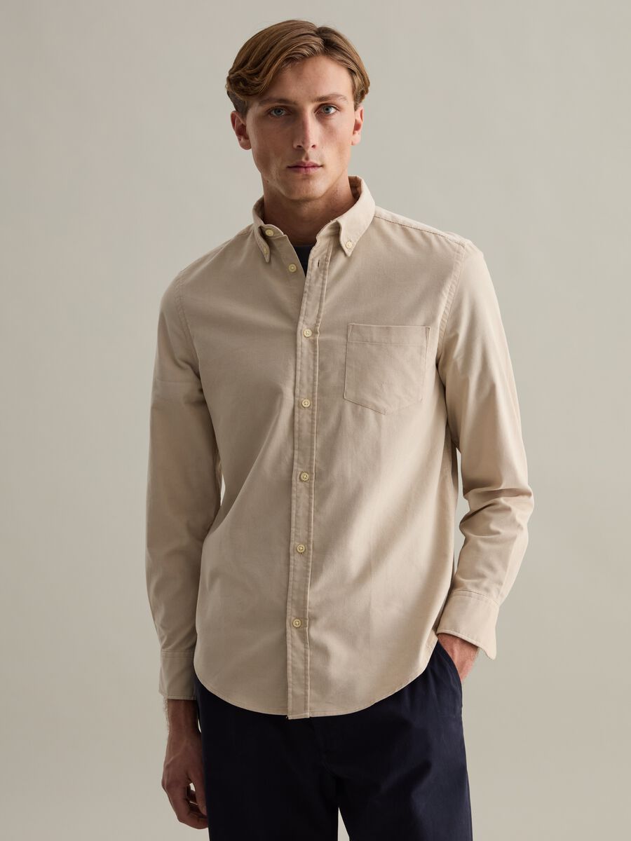 Corduroy shirt with button-down collar_0