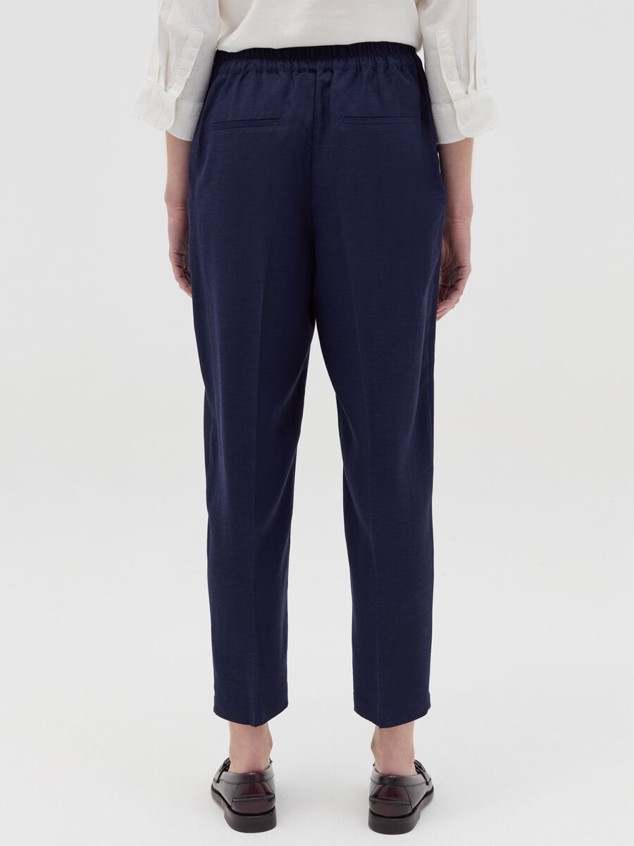 Navy blue linen and viscose trousers_3