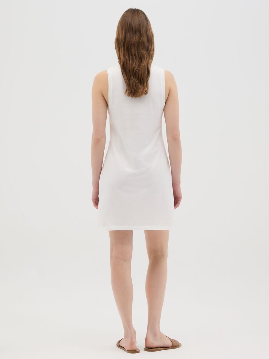 Women's full-length white sleeveless dress in 100% cotton_2