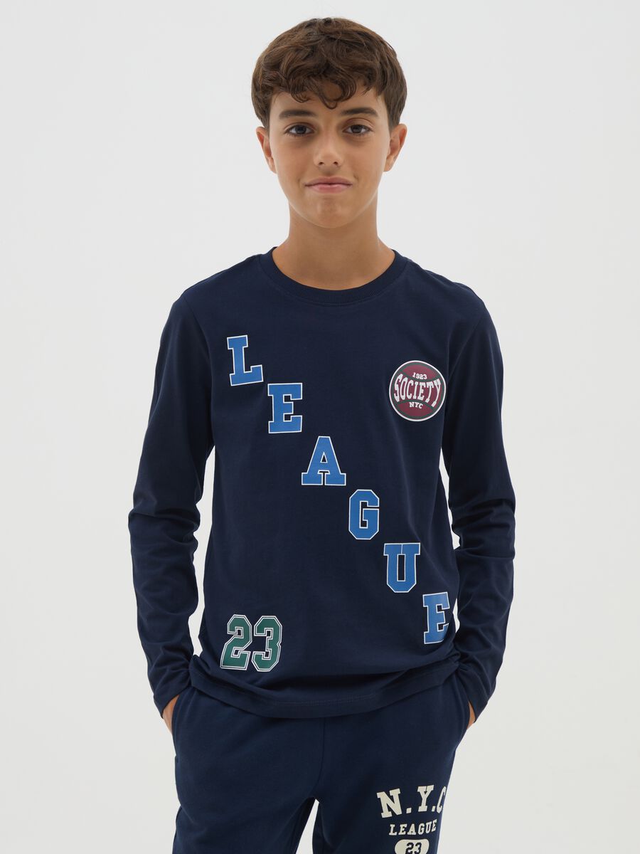 Maglia da ragazzo in puro cotone blu regular fit_0