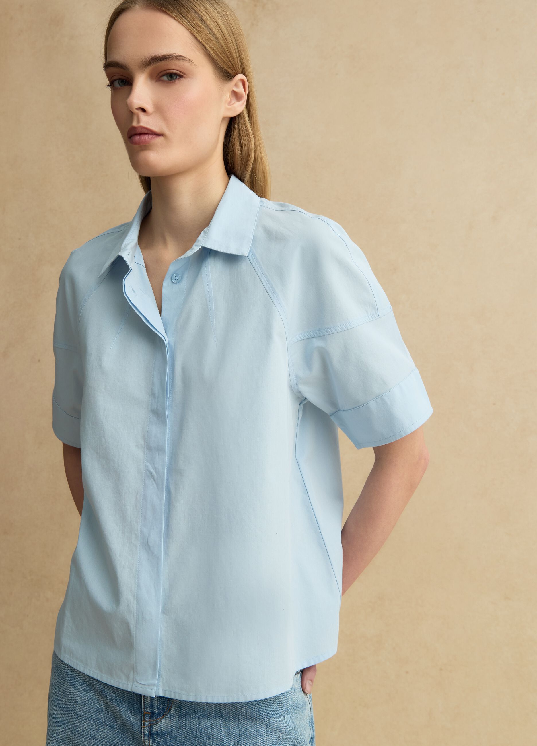 Blue short sleeve pure cotton regular fit shirt
