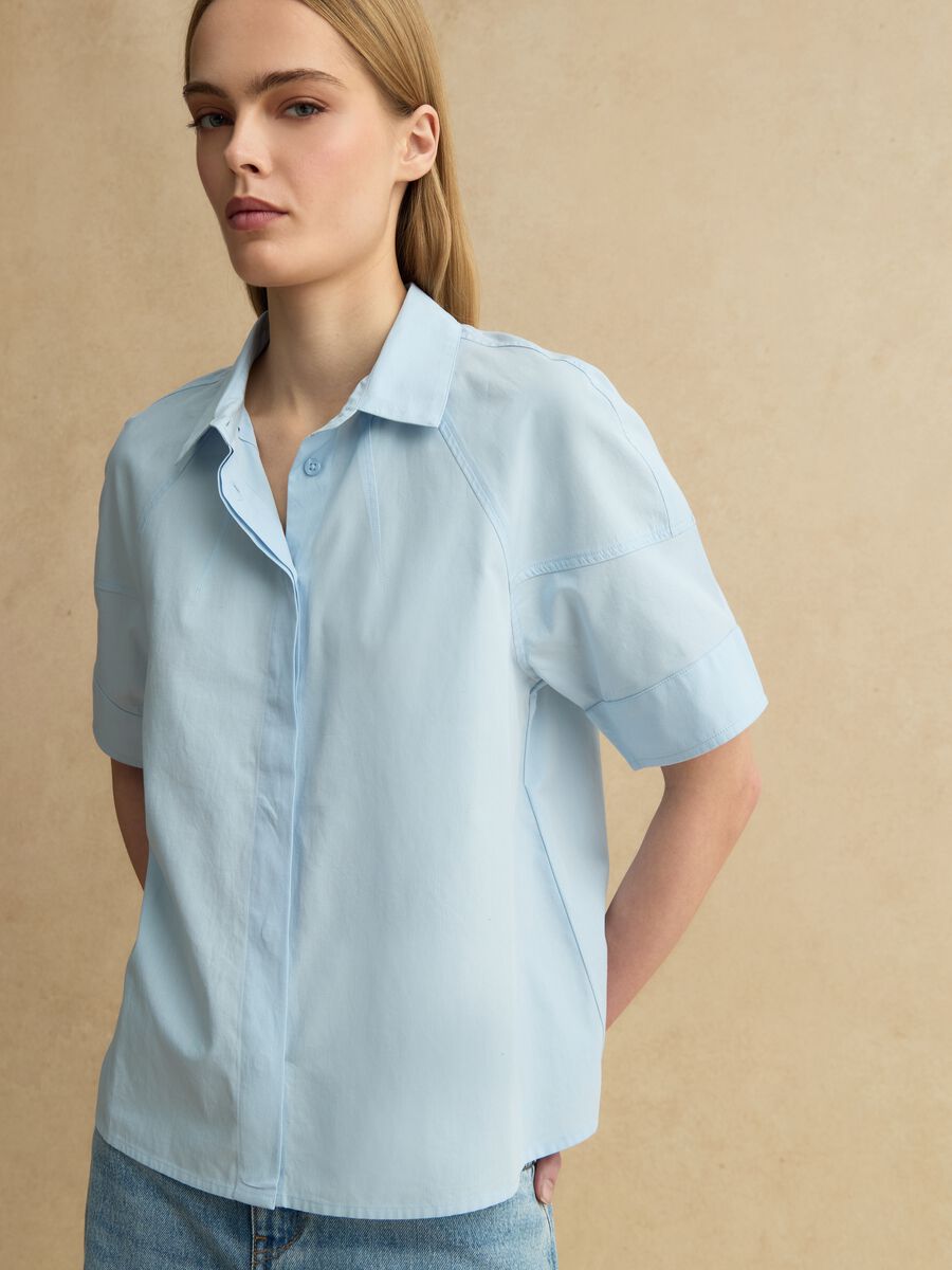 Camicia a maniche corte in puro cotone azzurra regular fit_3