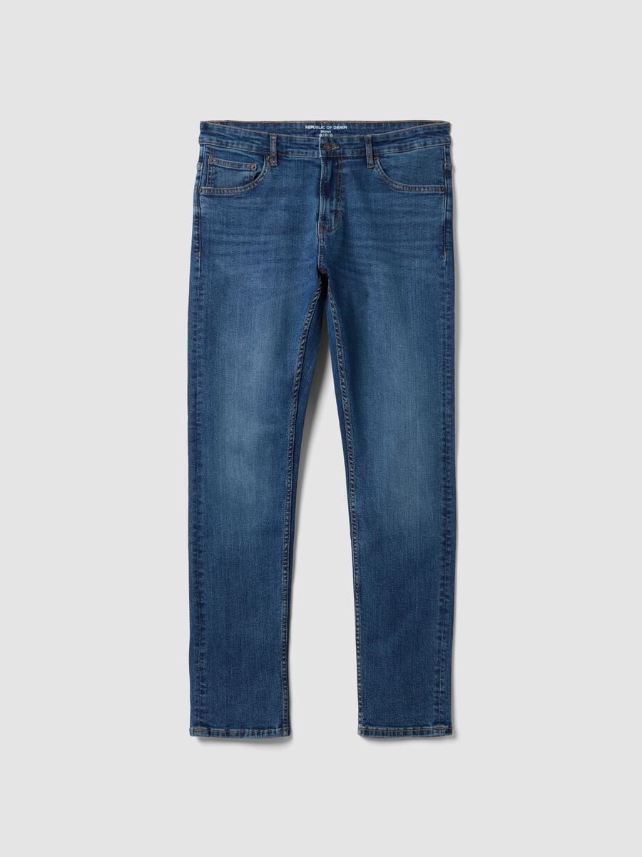 Jeans blu skinny in cotone elasticizzato_0