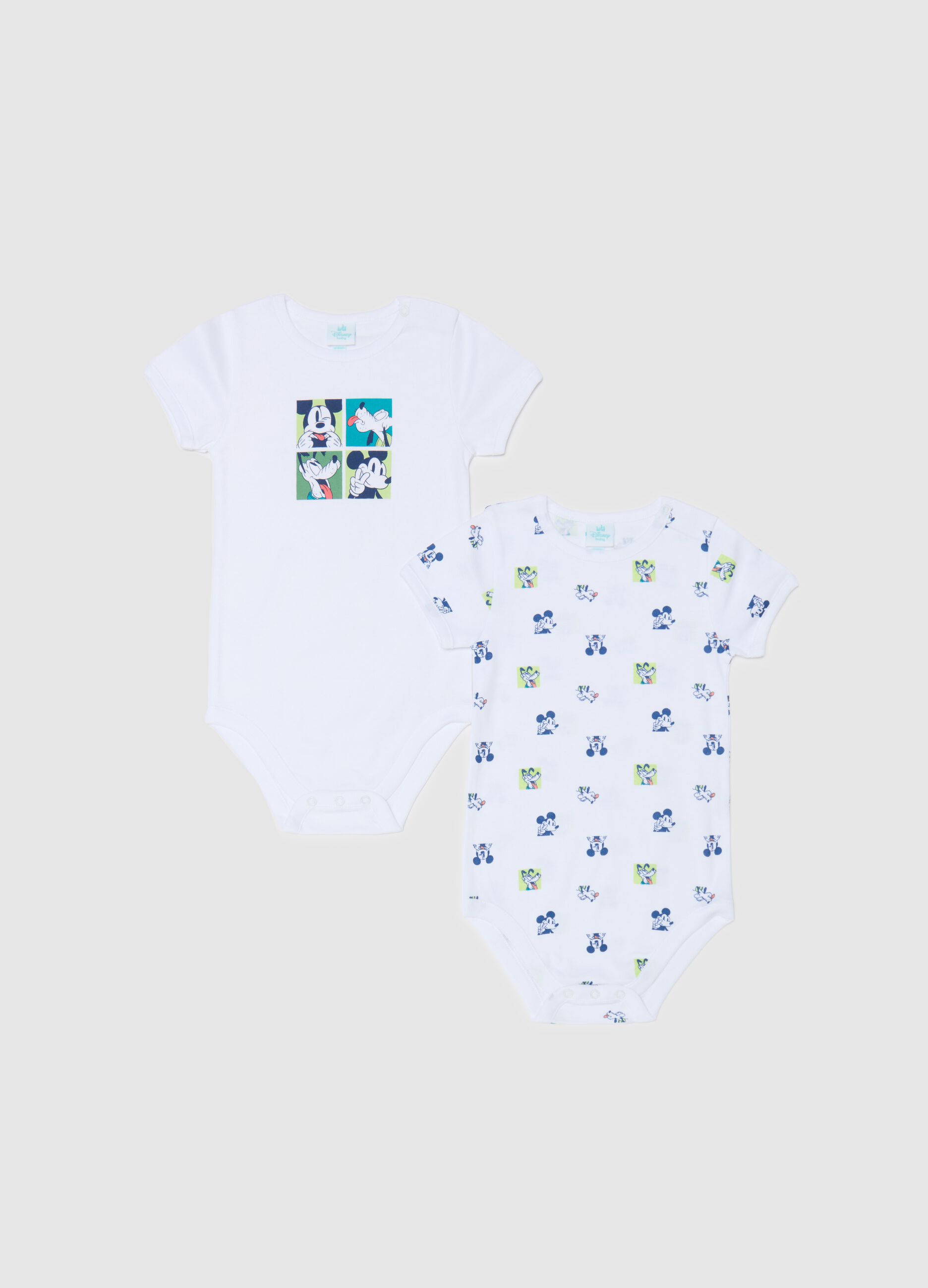 Bipack body in cotone con stampa Topolino e Pluto