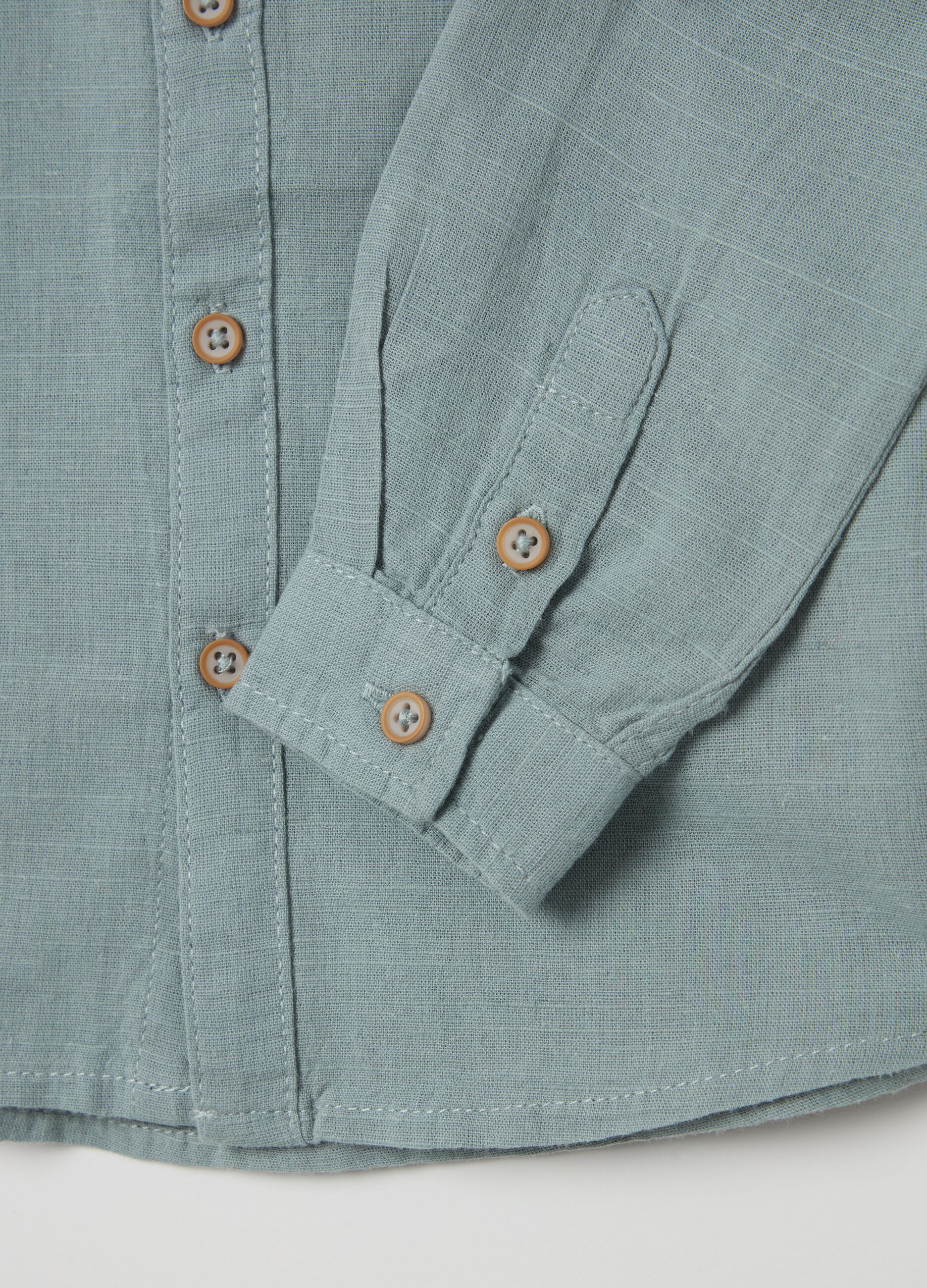 Cotton and linen shirt with Mandarin collar
