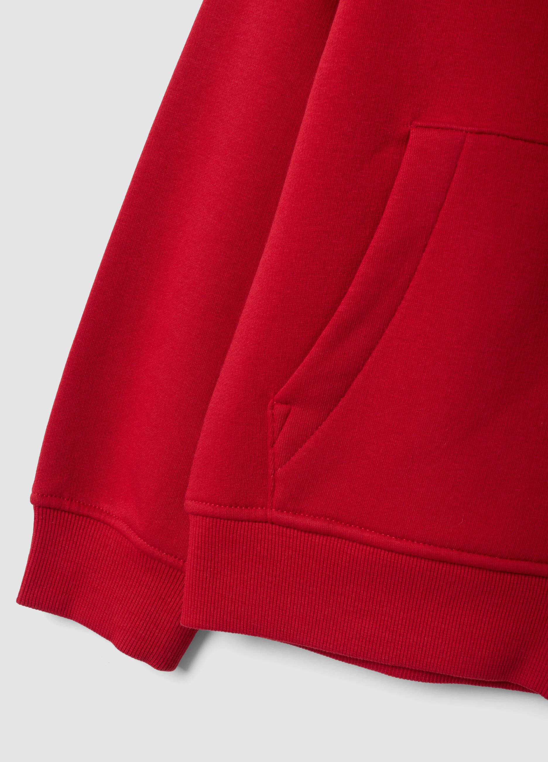 Red cotton-blend hoodie with racing print, relaxed fit