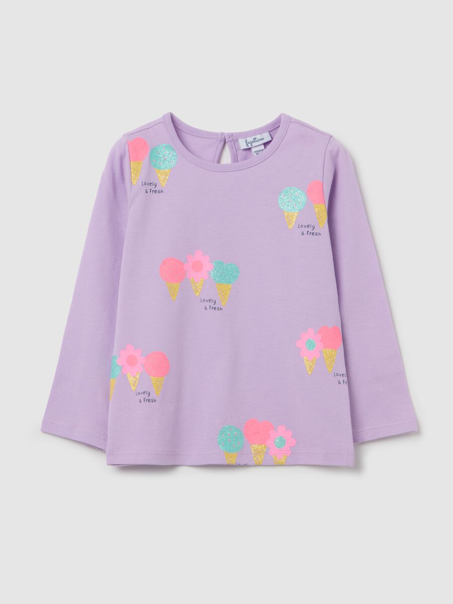 Long-sleeved T-shirt with glitter ice cream print_0