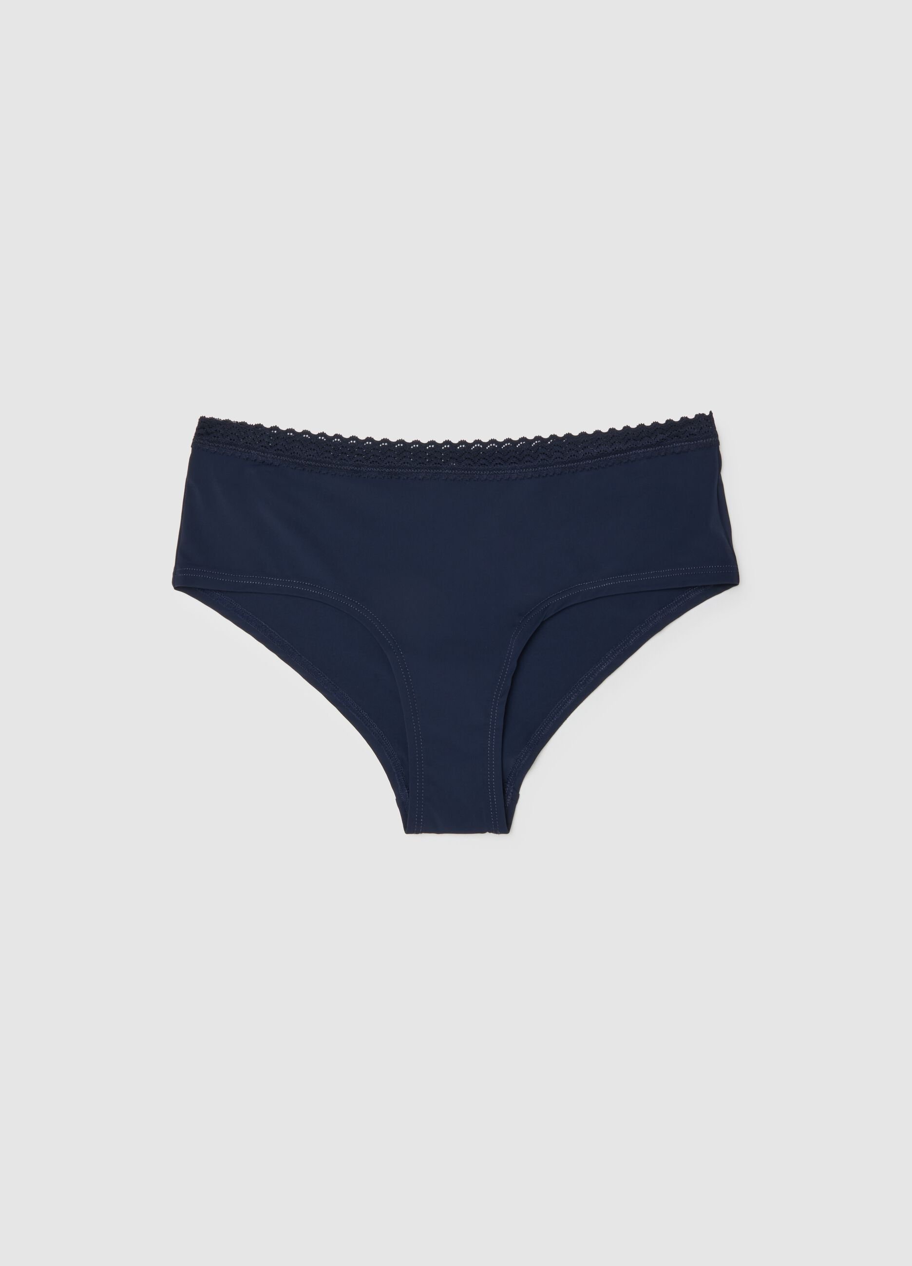 Regular fit blue cotton briefs with lace