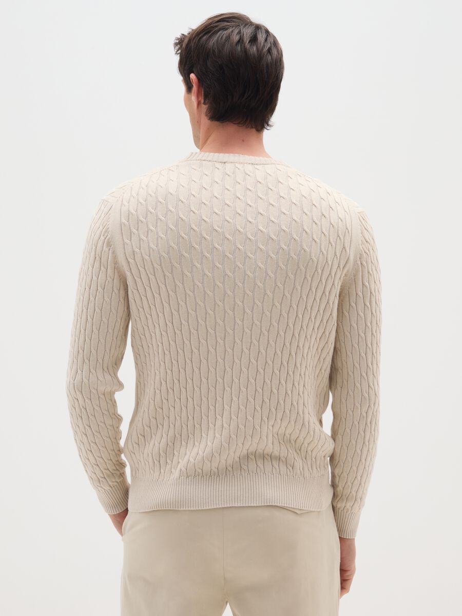 Beige cotton sweater with jacquard pattern_2