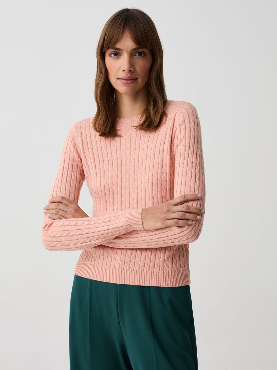Cable-knit pullover with round neck_0