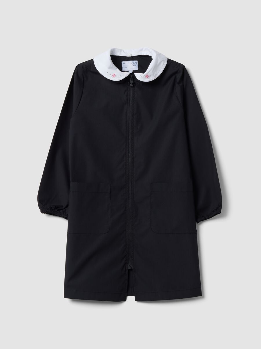 Black girls&rsquo; school apron with white collar and zip_0