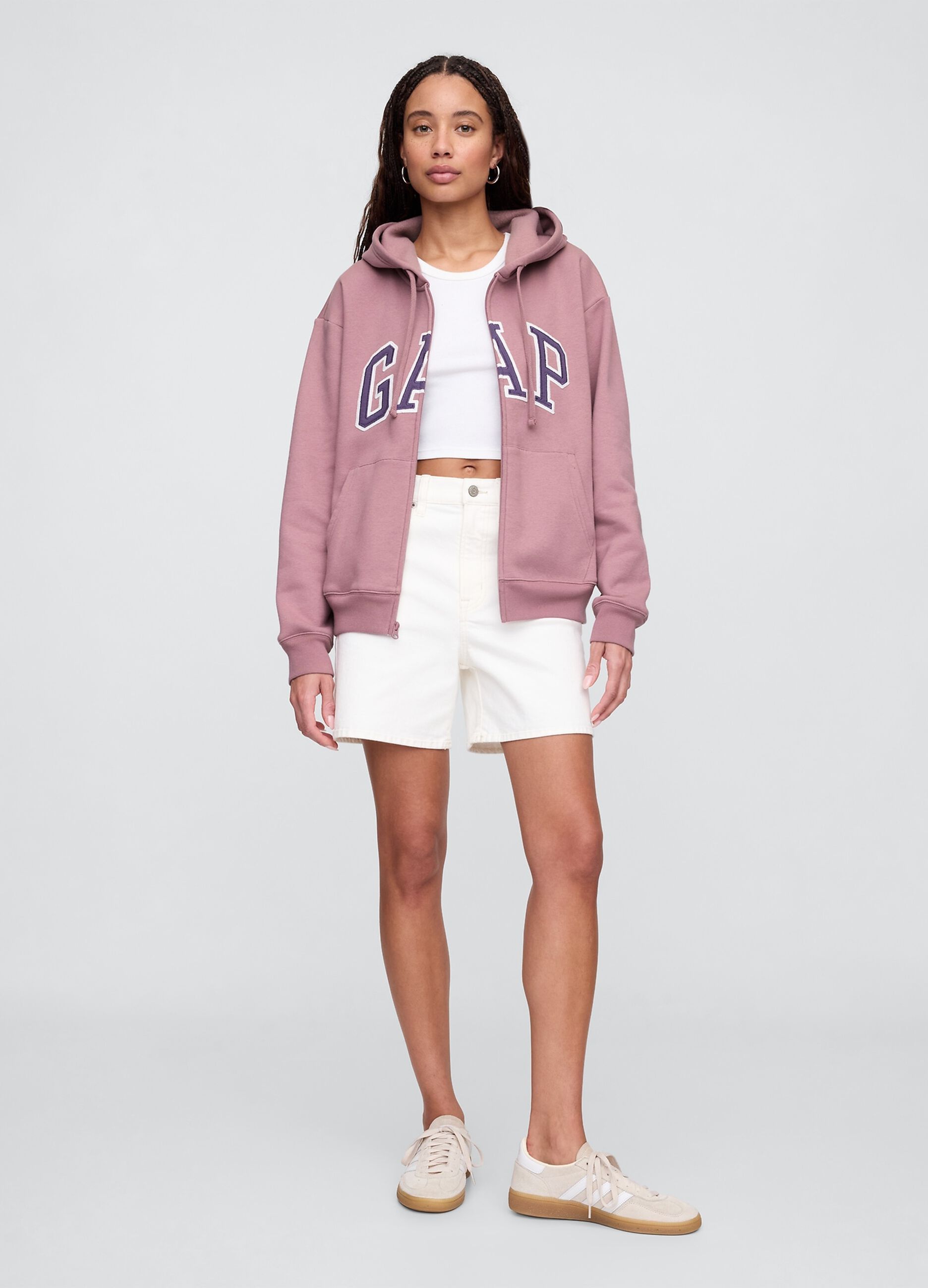 Felpa rosa con cappuccio e zip