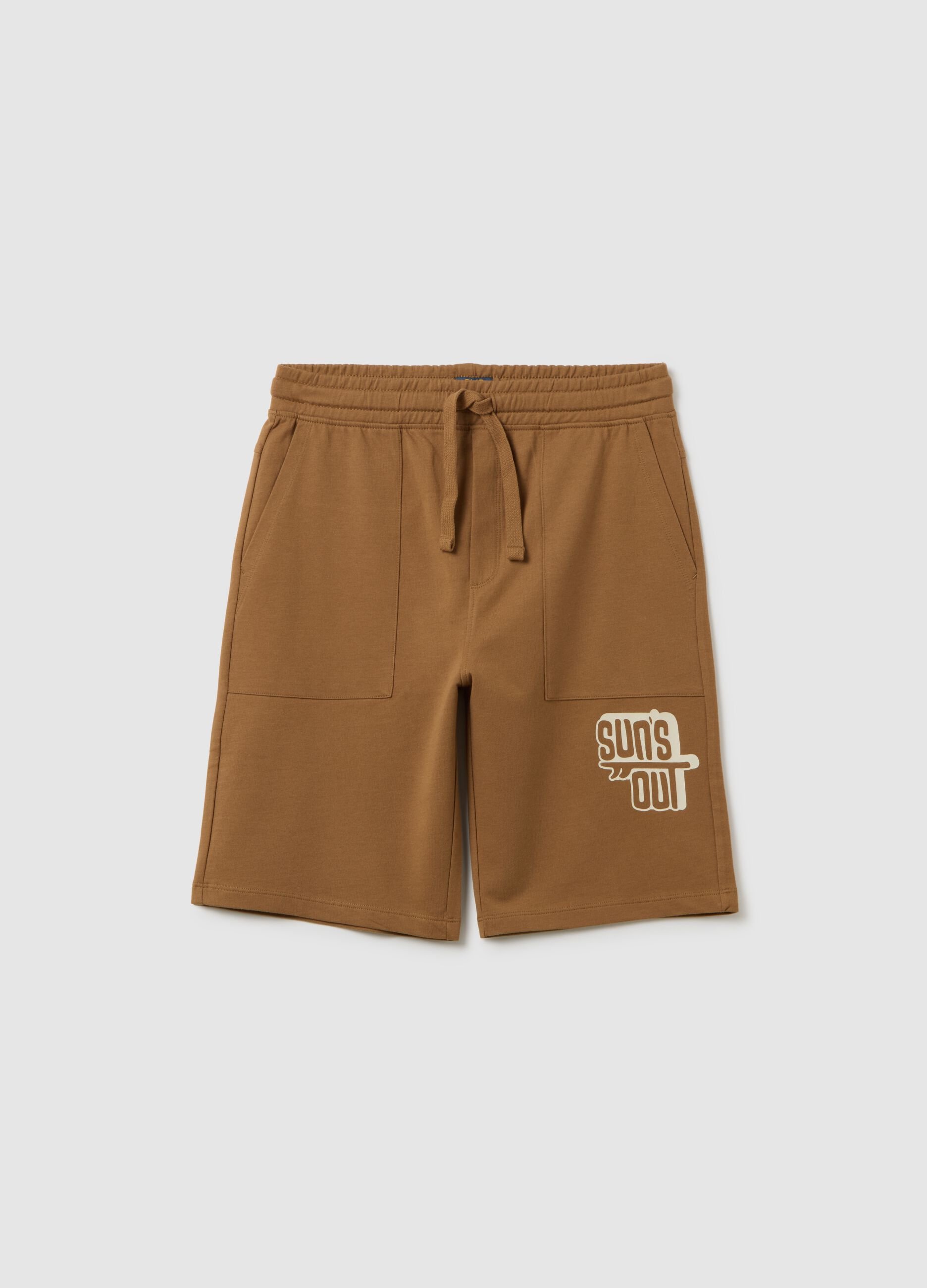 Boys' Brown Pure Cotton Regular Fit Shorts with Logo