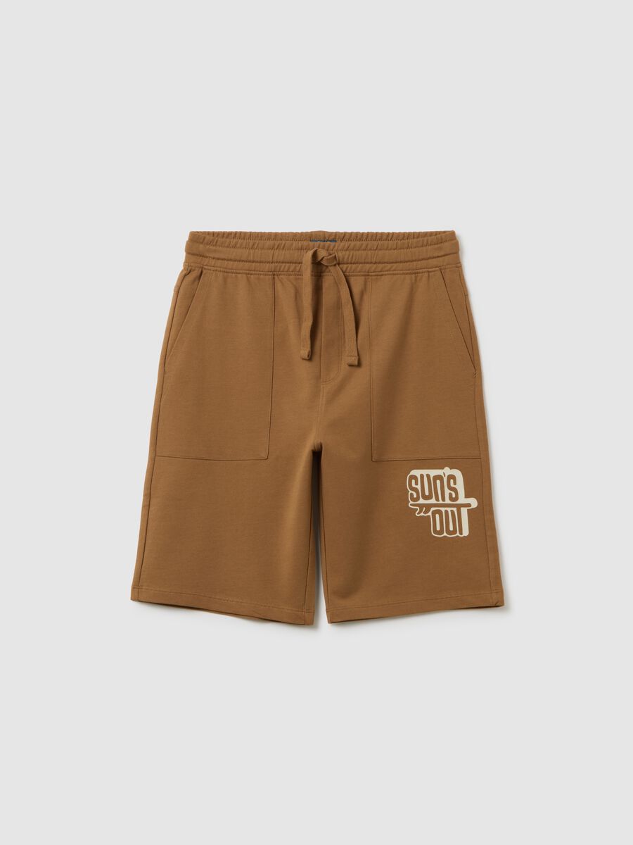 Boys' Brown Pure Cotton Regular Fit Shorts with Logo_3
