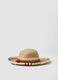 Beige paper-fabric hat with colourful pom-poms_0
