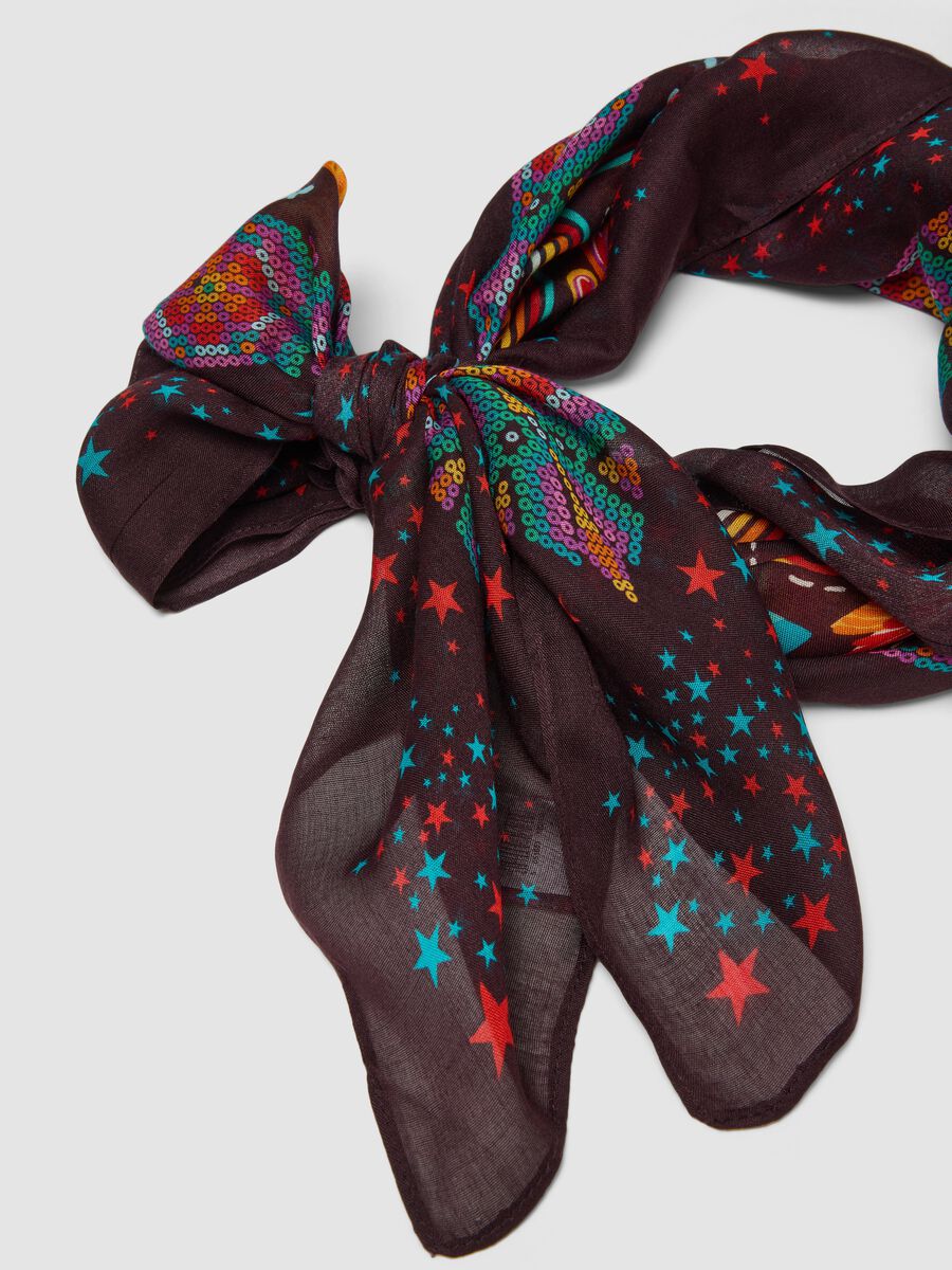 Brown pure viscose scarf with printed design_2