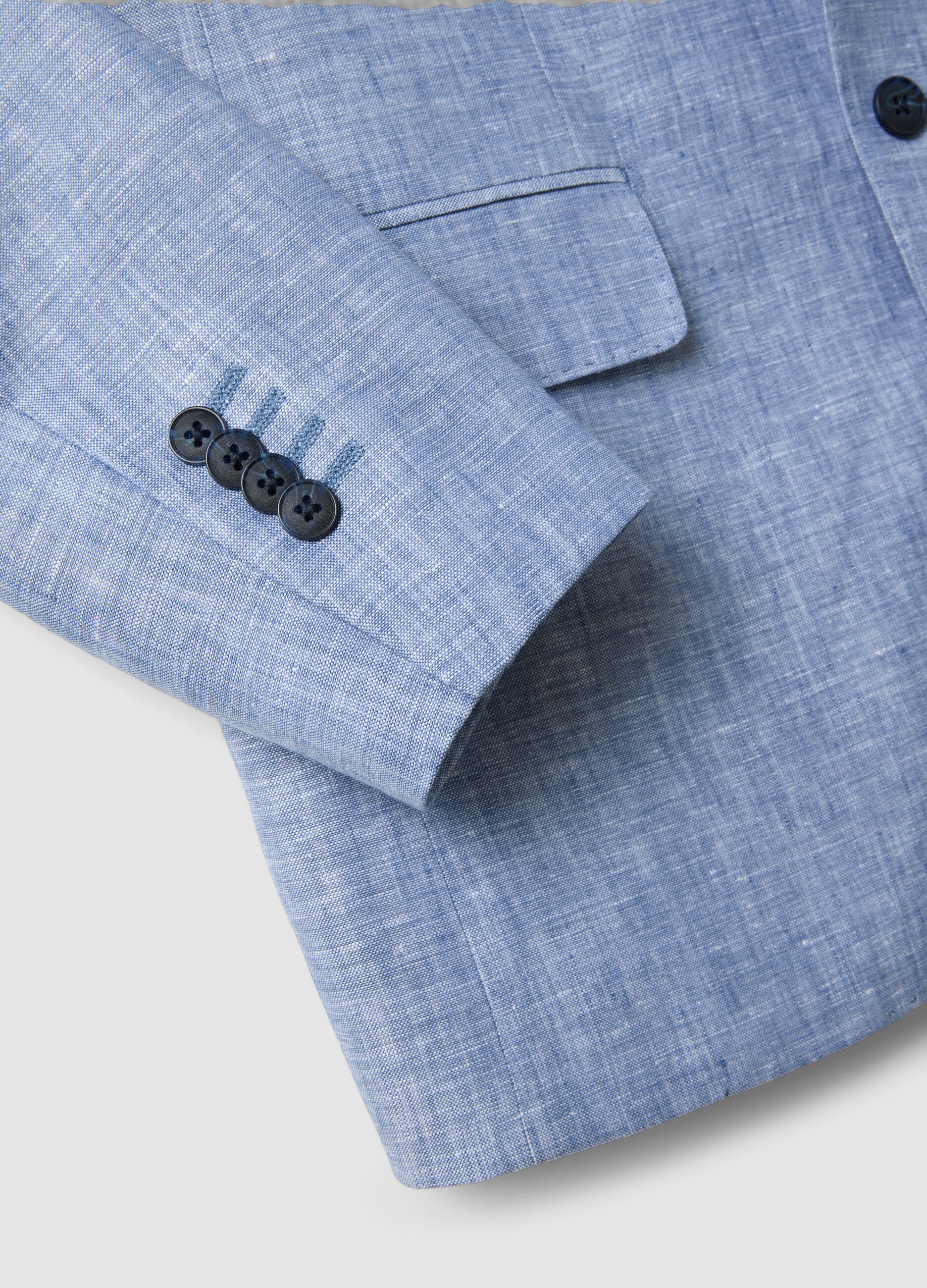 Sky-blue pure linen blazer
