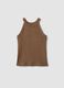 Brown viscose blend fitted tank top_0