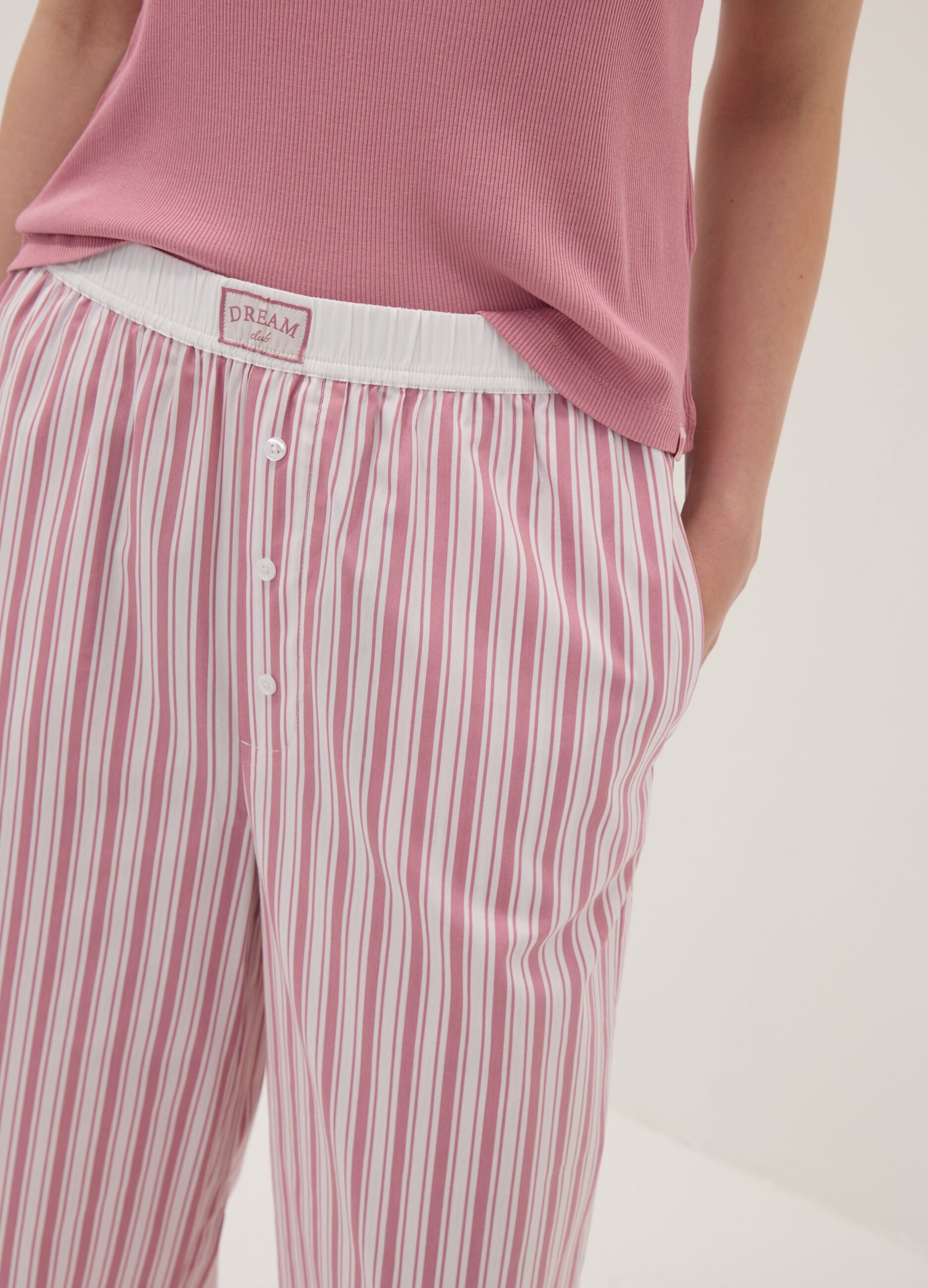 Pink striped stretch cotton-blend poplin pyjama trousers