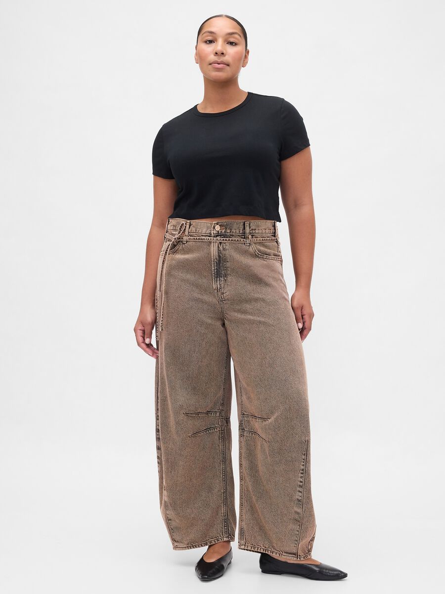 Brown wide-leg trousers in cotton and Lyocell_0