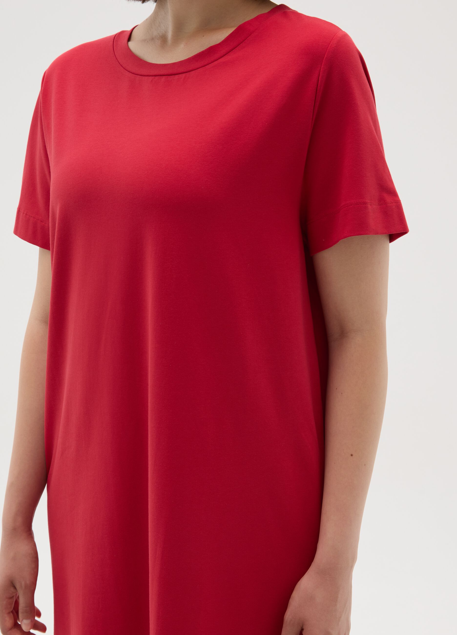 Women's long red cotton dress with regular fit