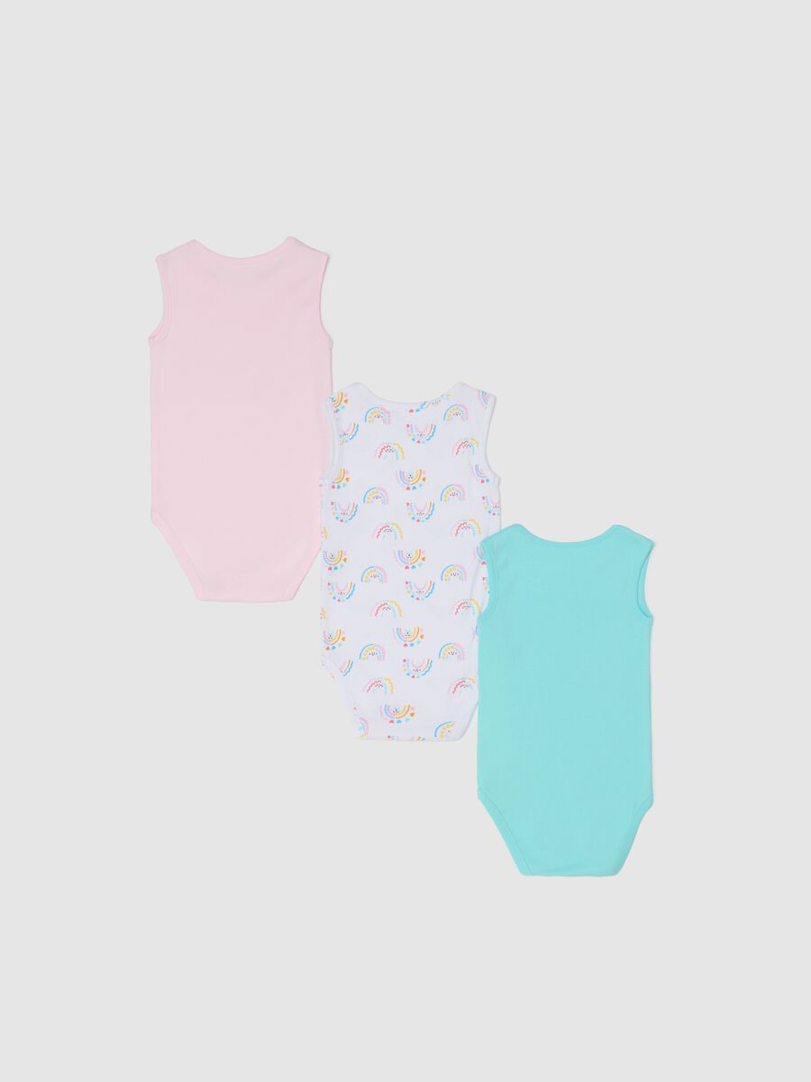 Tripack body smanicati in cotone bio con stampa rosa verde_1