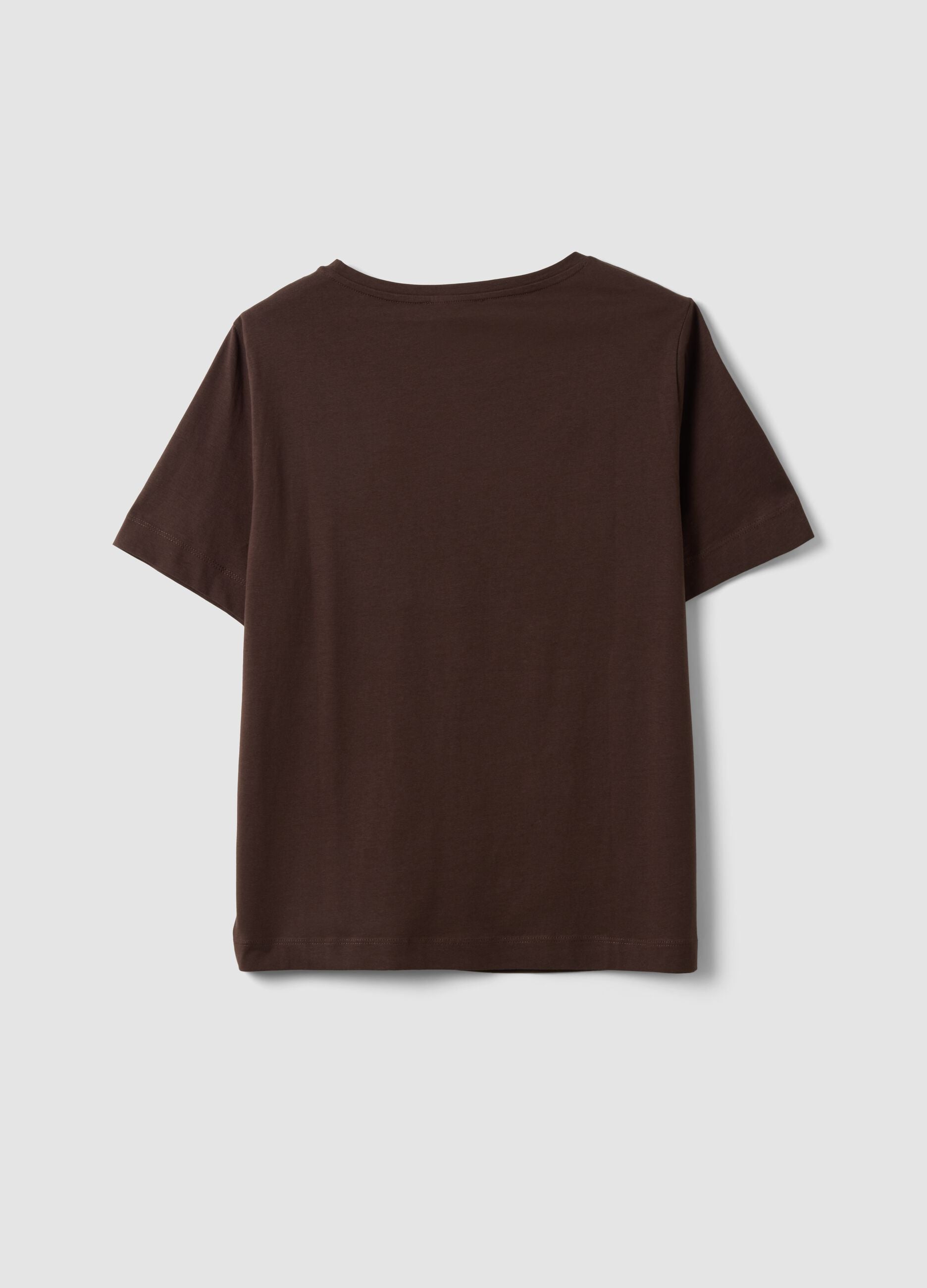 Brown pure cotton T-shirt with floral print, regular fit