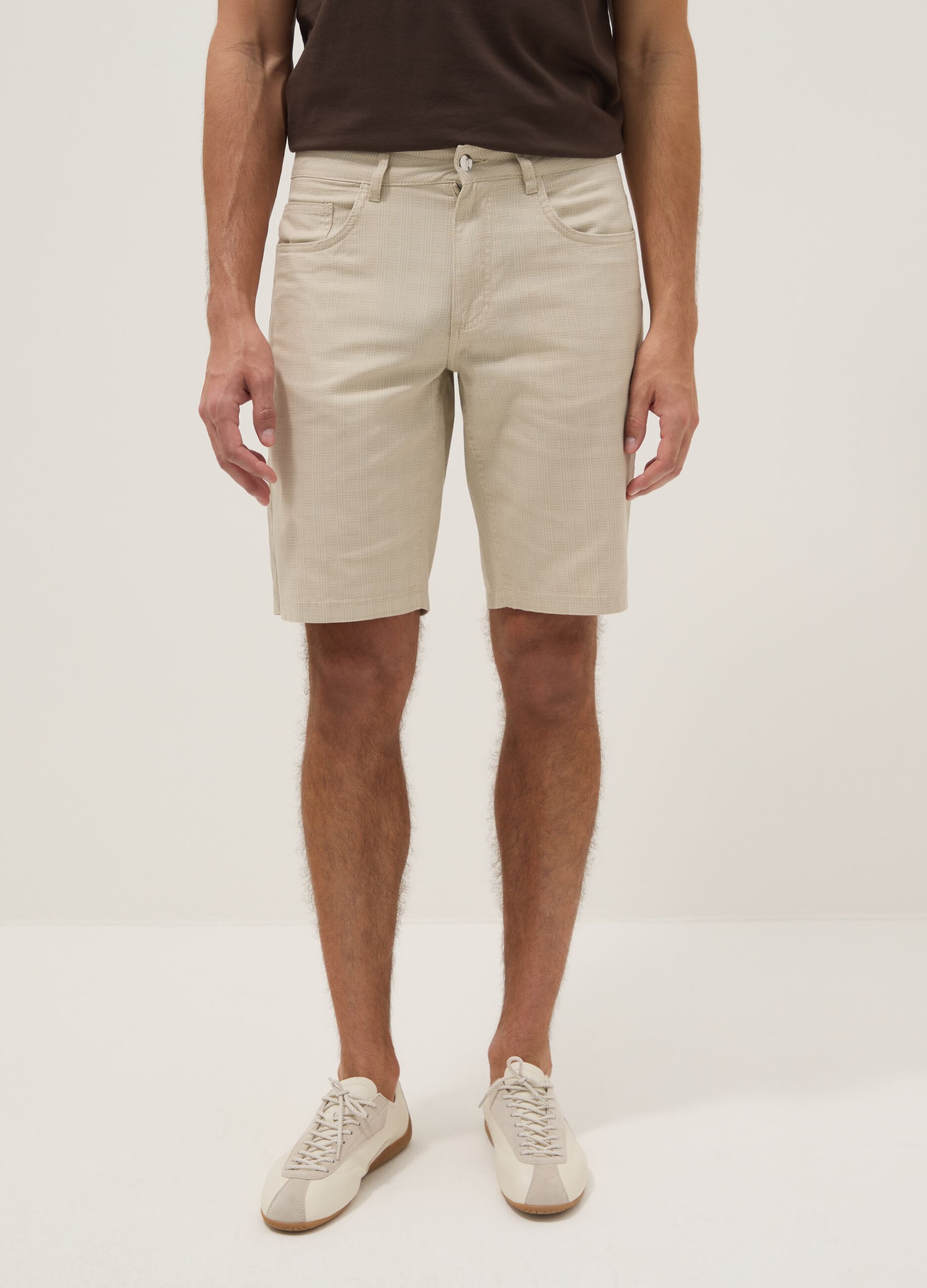 Beige pure cotton regular-fit Bermuda shorts