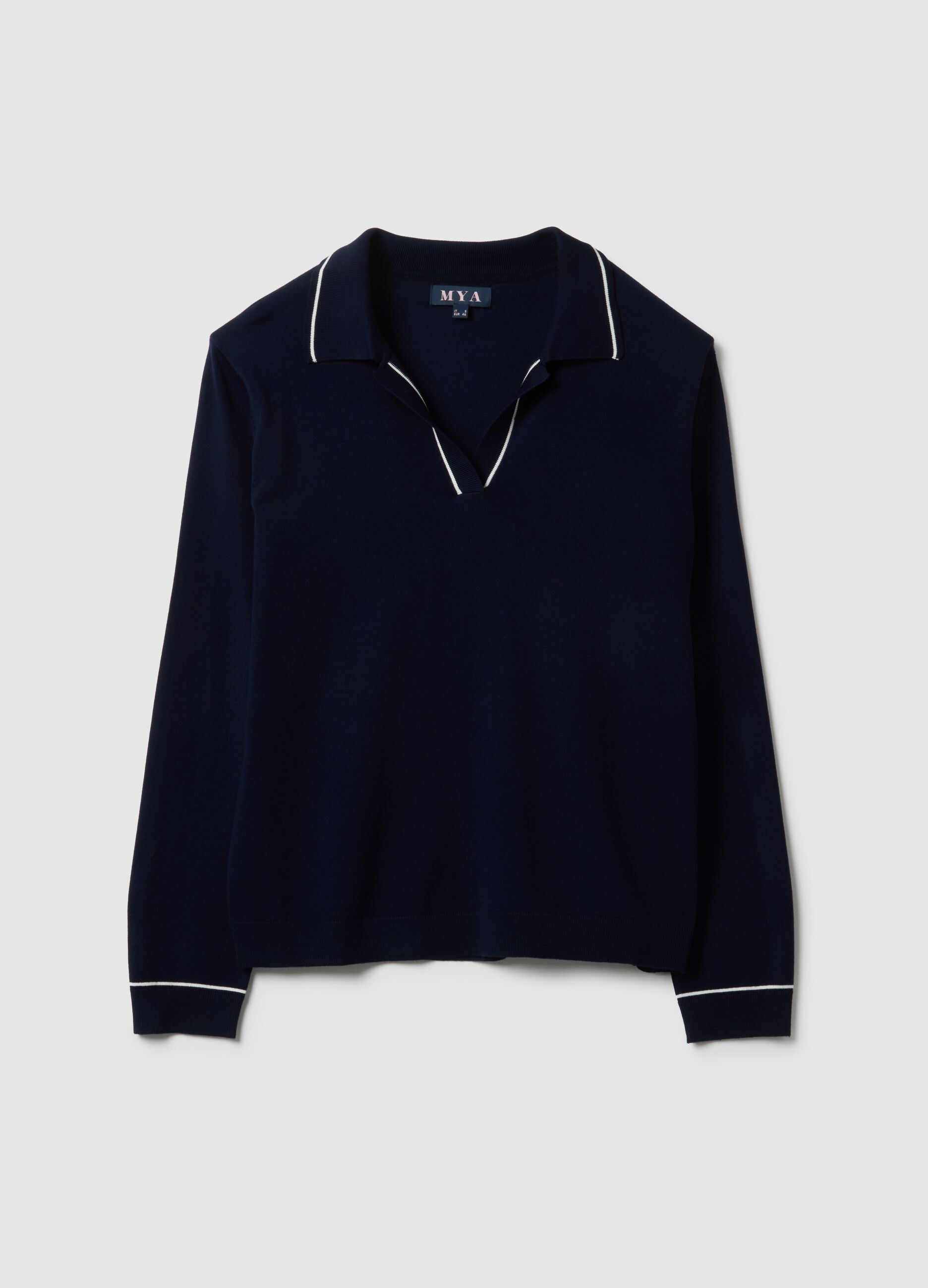 Blue viscose blend jumper with polo collar regular fit