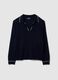 Blue viscose blend jumper with polo collar regular fit_0