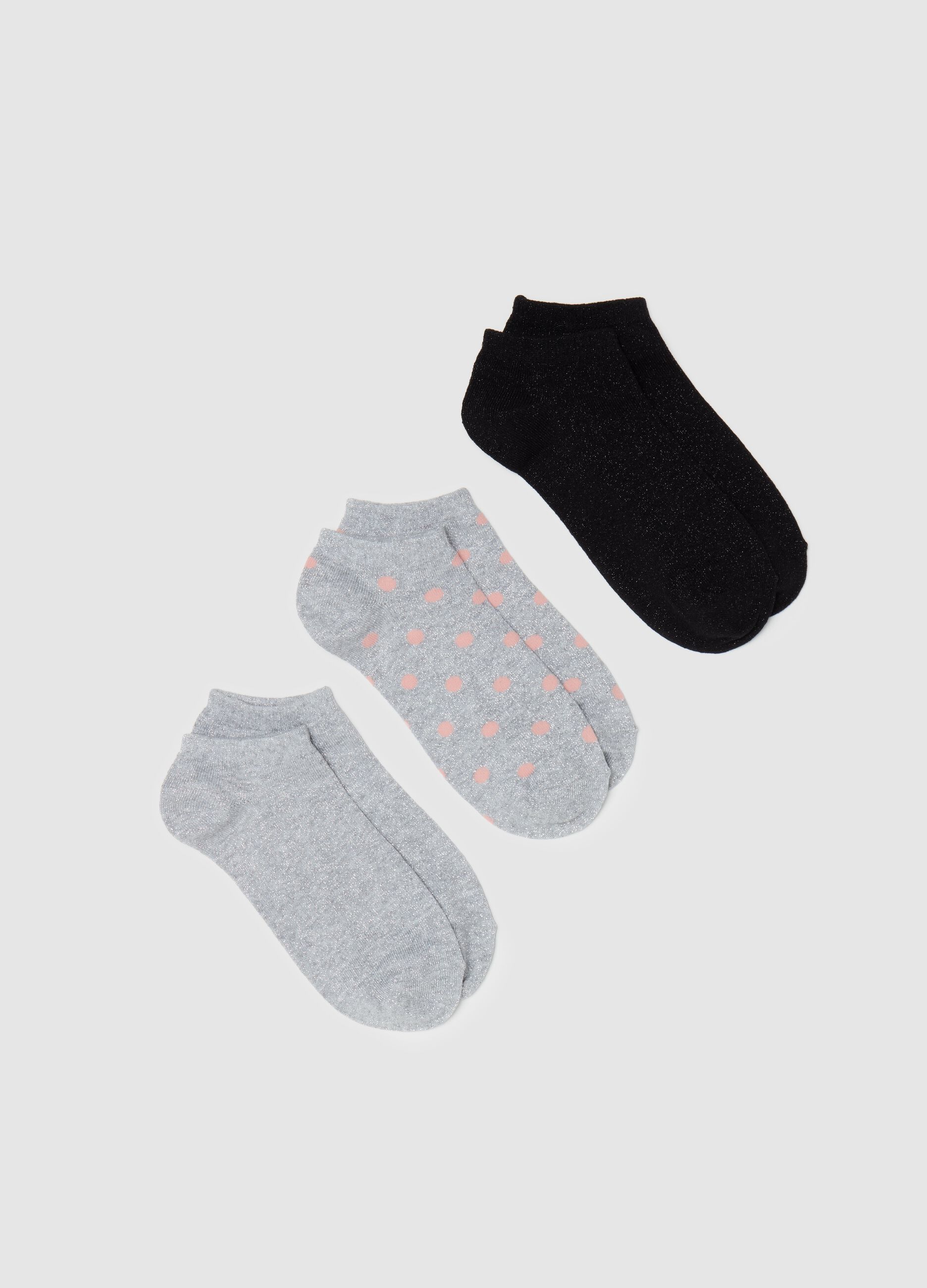 Three-pair pack sneaker liners in lurex