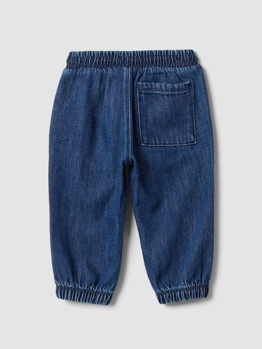 Blue denim trousers in a cotton and viscose blend with elasticated waist_1