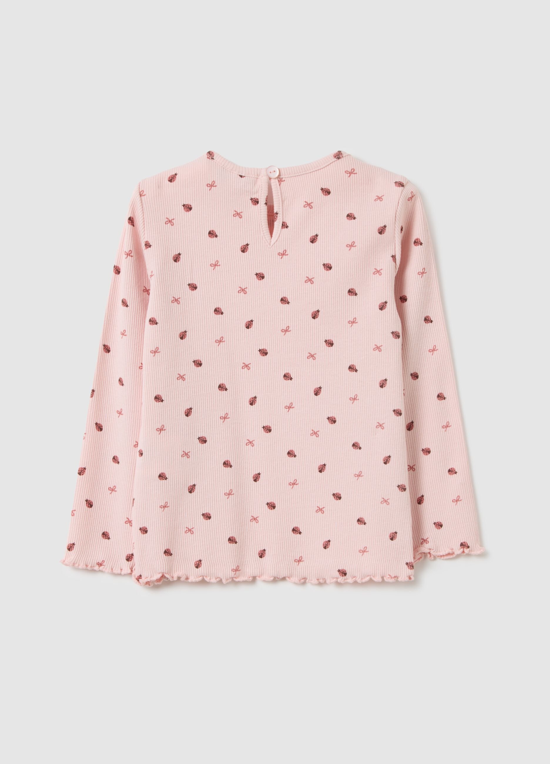 T-shirt da bambina in cotone elasticizzato rosa regular fit