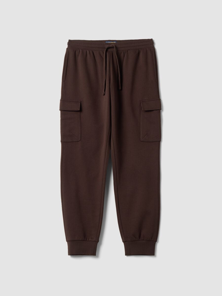 Pantaloni jogger cargo marroni in misto cotone con coulisse regular fit_0