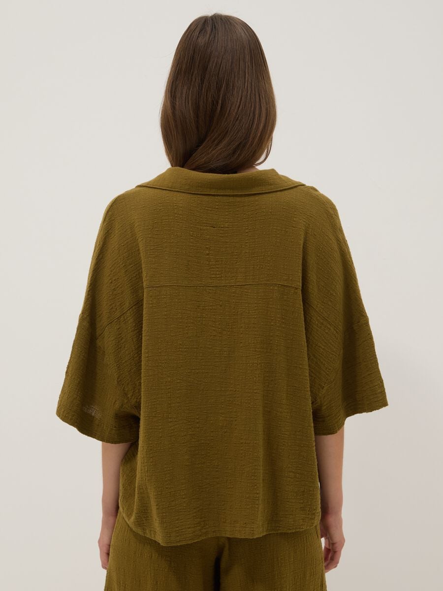 Short green pure cotton kaftan with V-neck_2