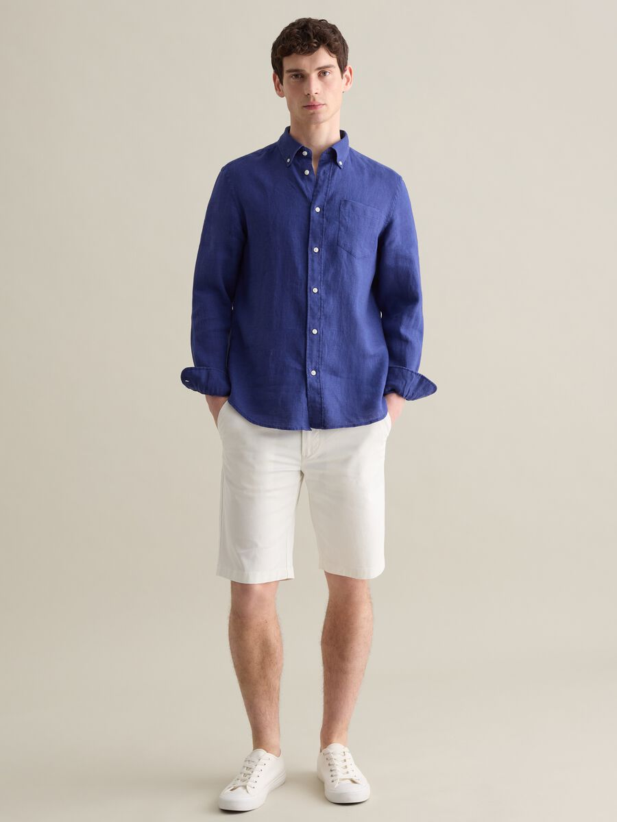 Blue Linen Shirt by Piombo with Button-down Collar_1
