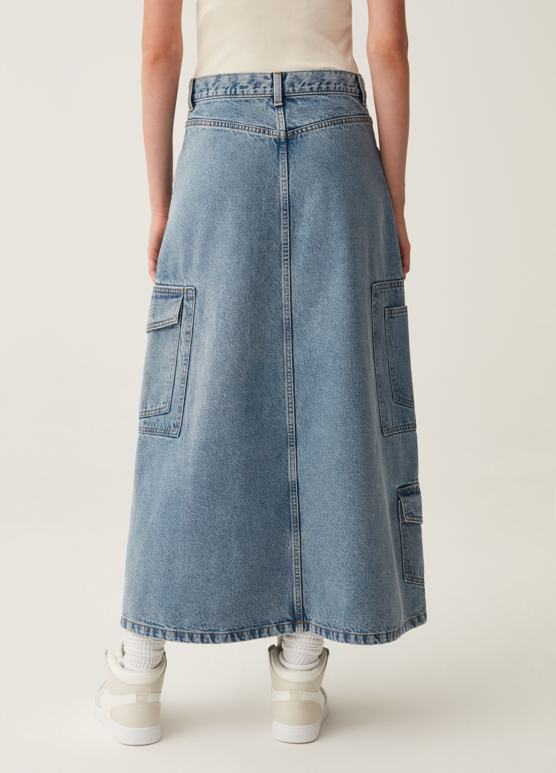 Gonna lunga cargo in denim