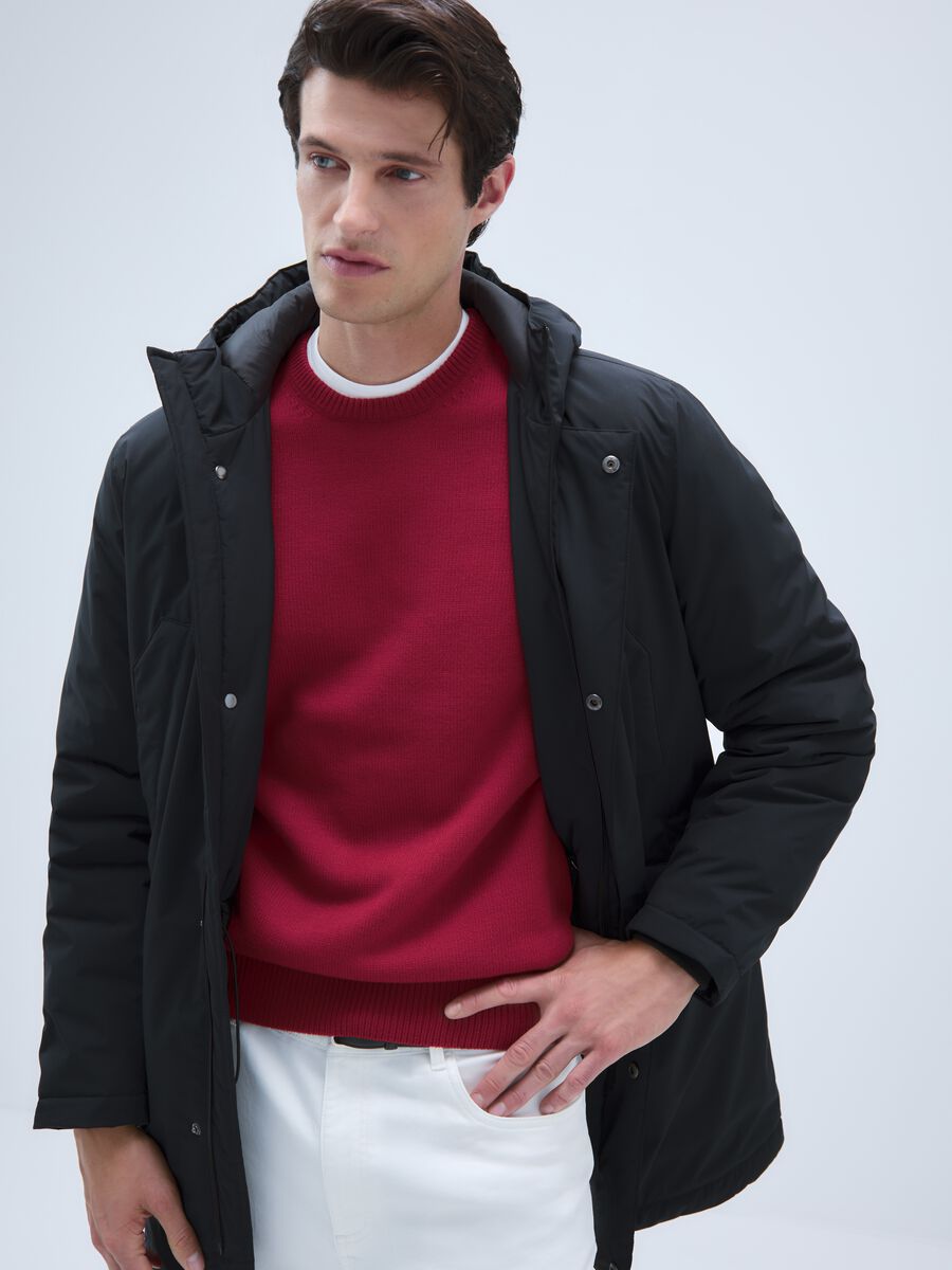 Blue regular fit padded parka with hood and zip_0